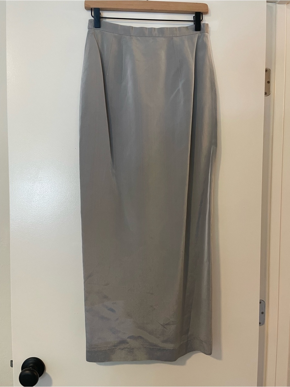 Vintage Adrianna Papell Silver Satin Maxi Skirt Sz 4